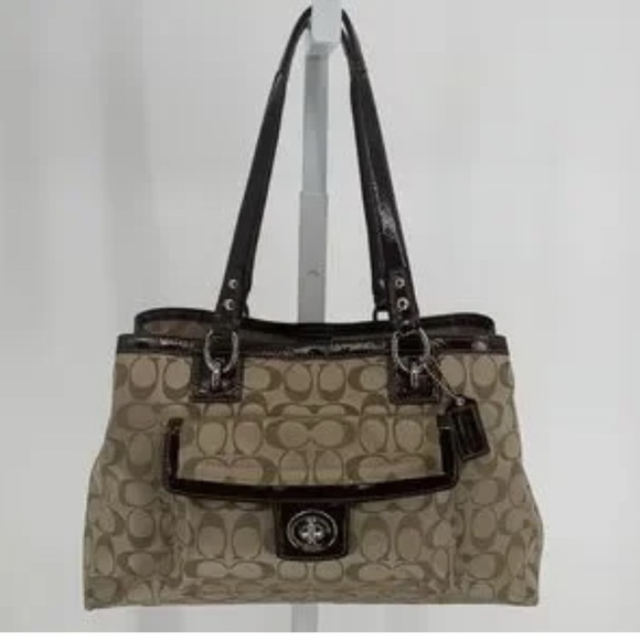 Coach Penelope gold and Brown signature monogram Designer Tote Bag - Picture 1 of 12
